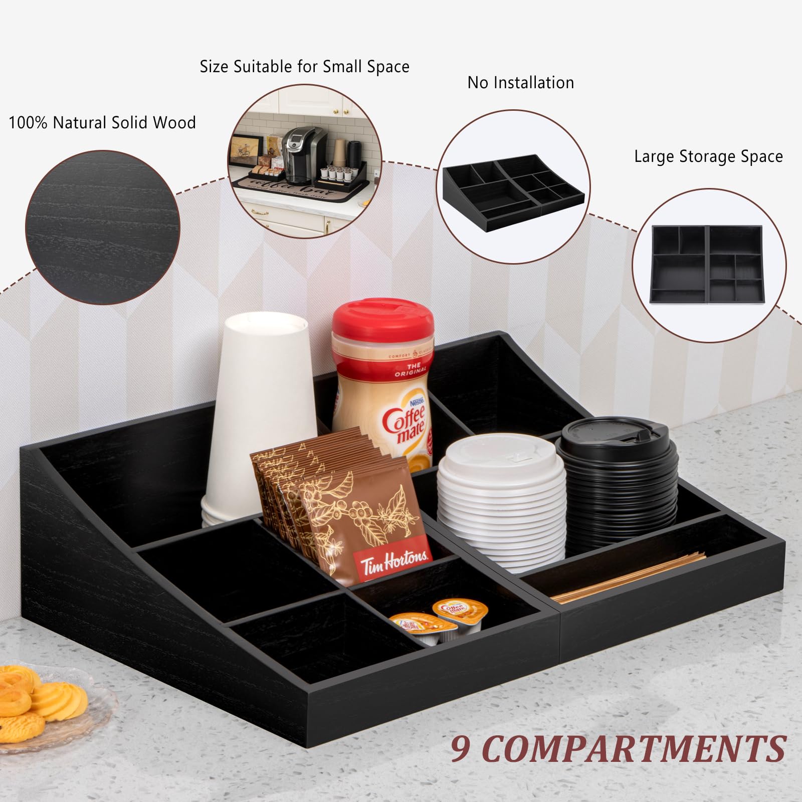 Anboxit Coffee Station Organizer For Countertop, Coffee Condiment Service Tray, Coffee Bar Supplies Organizer For Home, Office A